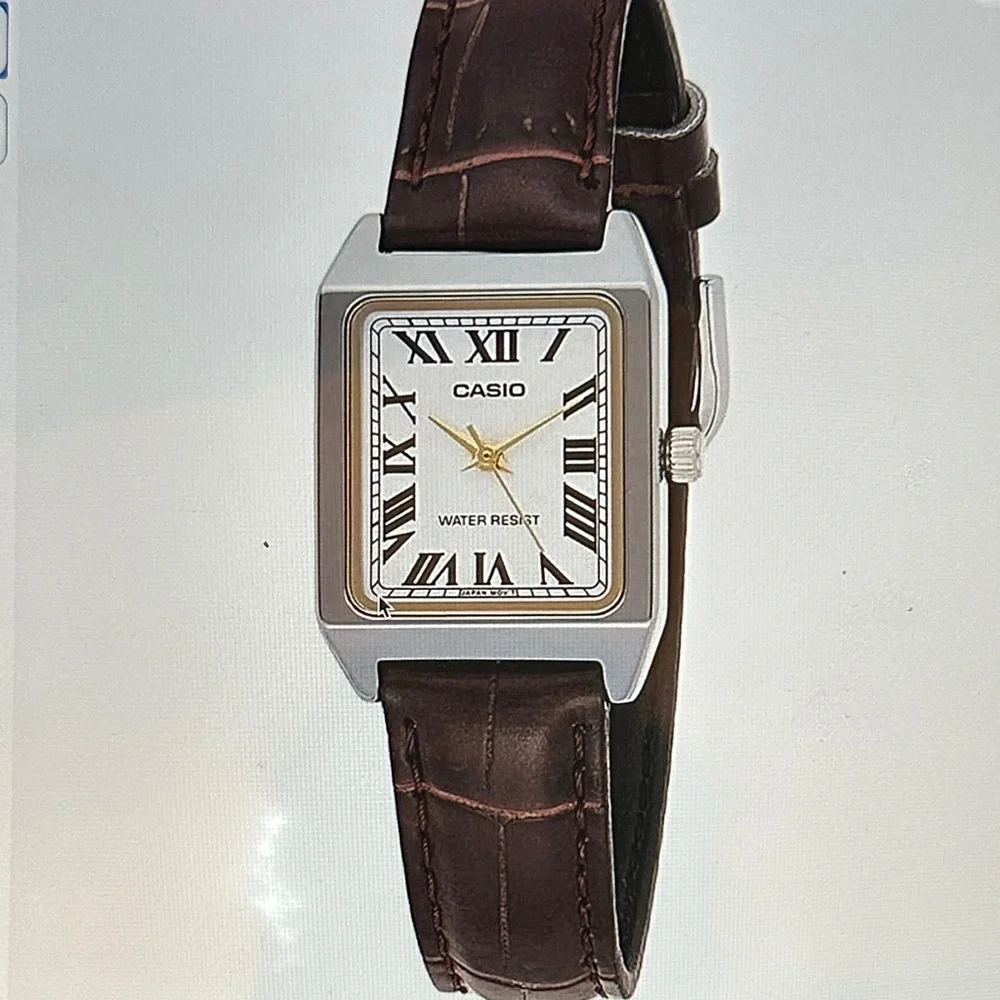 Women’s Casio Silver Case Watch with Dark Brown Strap